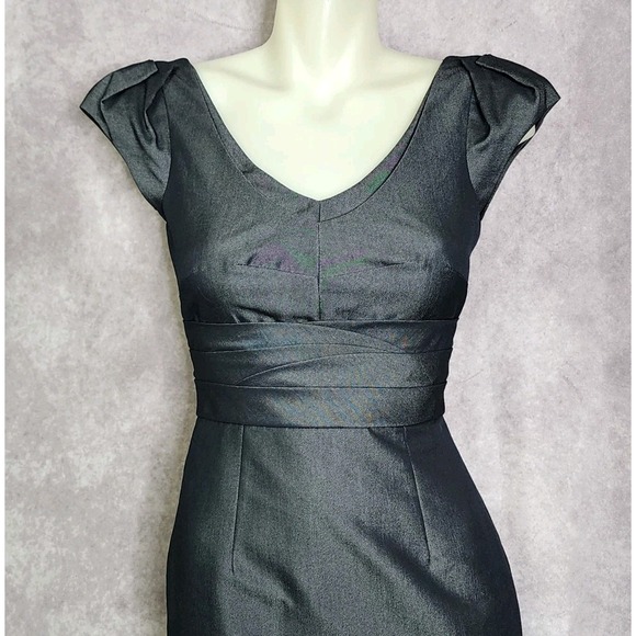 Antonio Melani Dress Size 0 Sheath Metallic Gray Pleated Cocktail Career - Picture 6 of 11